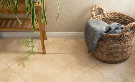 Travertine tiles providing easy-care surfaces that boost home comfort