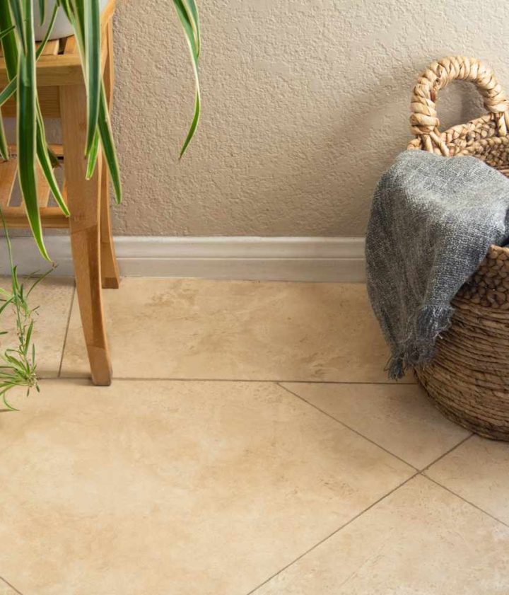 Travertine tiles providing easy-care surfaces that boost home comfort