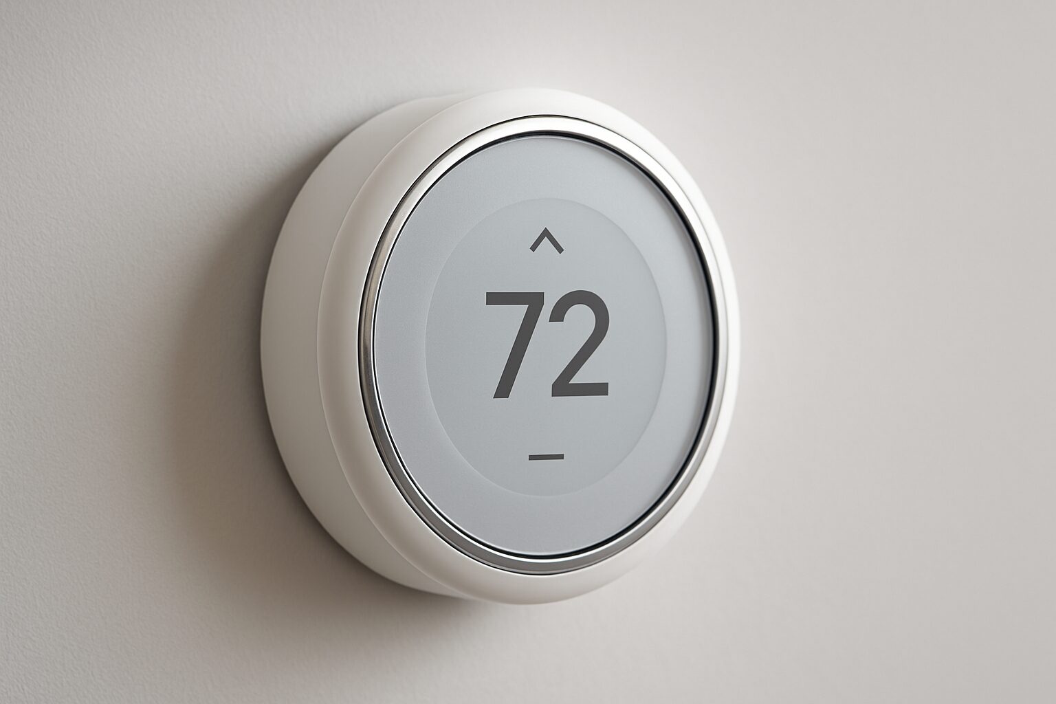 Close-up of a modern thermostat displaying temperature setting.